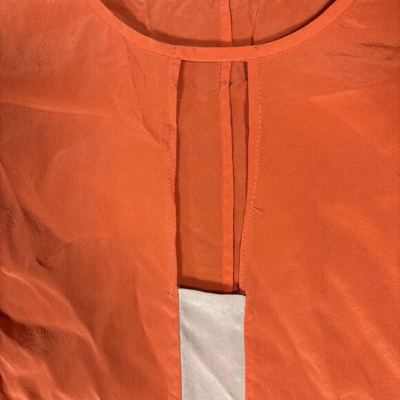 Trina Turk Size M Silk Tank Blouse Orange Cream Key Hole Resort Ditsy Retro Boho - Picture 9 of 14